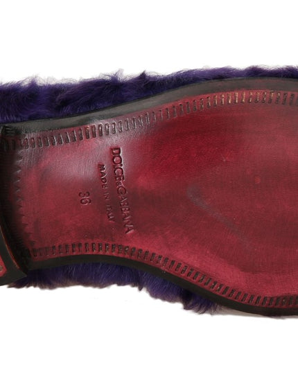 Dolce & Gabbana Purple Sheep Fur Leather Loafers