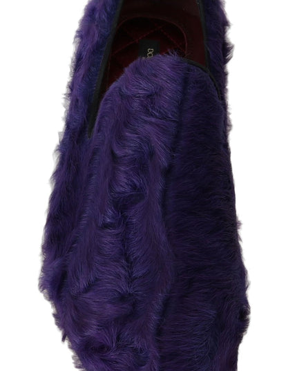 Dolce & Gabbana Purple Sheep Fur Leather Loafers