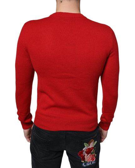 Dolce & Gabbana Red I'm The King Wool Crew Neck Sweatshirt Sweater