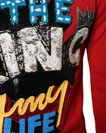 Dolce & Gabbana Red I'm The King Wool Crew Neck Sweatshirt Sweater