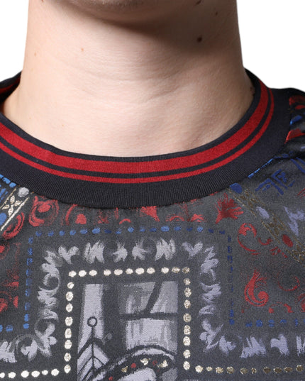 Dolce & Gabbana Multicolor Jacquard Crew Neck Sweatshirt Sweater