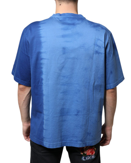 Dolce & Gabbana Blue Tie-Dye Peace Sign Cotton T-shirt