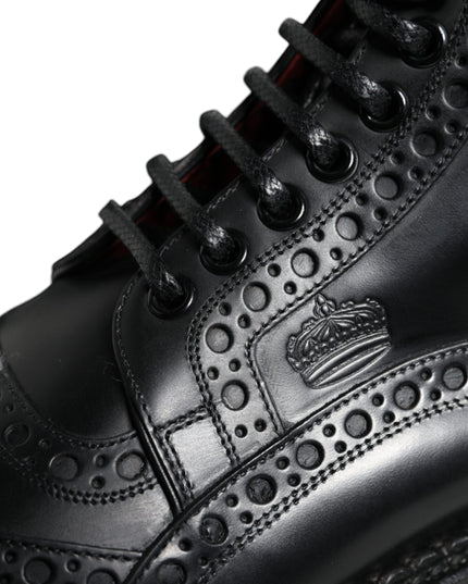 Dolce & Gabbana Black Leather Lace Up Mid Calf Boots Shoes