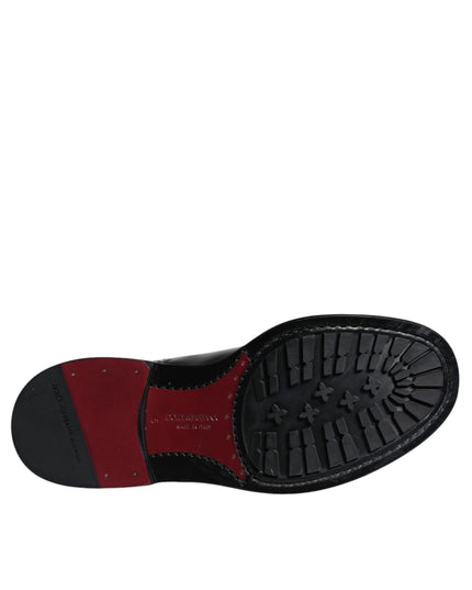 Dolce & Gabbana Black Leather Lace Up Mid Calf Boots Shoes