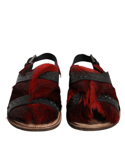 Dolce & Gabbana Black Red Gazelle Hair Leather Sandals Shoes