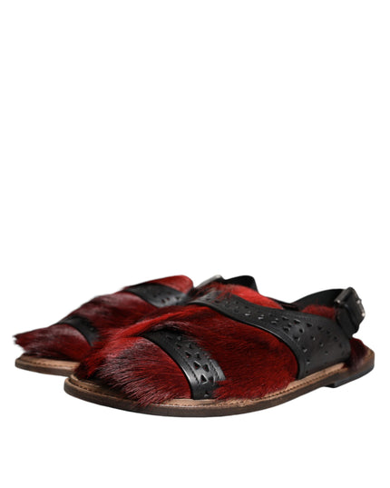 Dolce & Gabbana Black Red Gazelle Hair Leather Sandals Shoes