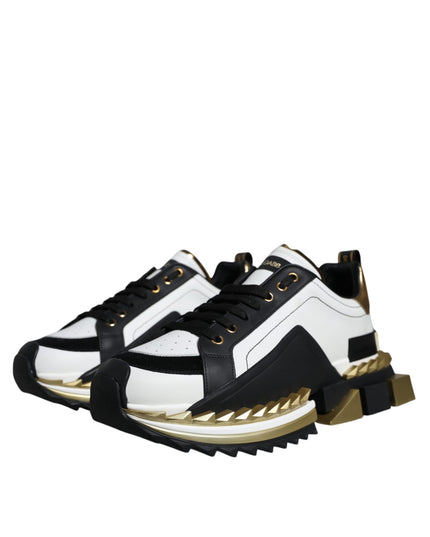 Dolce & Gabbana White Gold Black Leather SUPER KING Sneakers Shoes