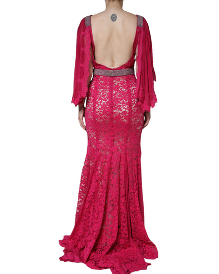 Dolce & Gabbana Pink Lace Crystal Sheath Long Gown Dress