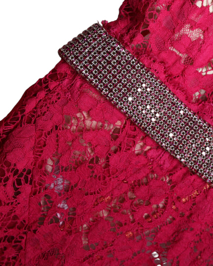 Dolce & Gabbana Pink Lace Crystal Sheath Long Gown Dress