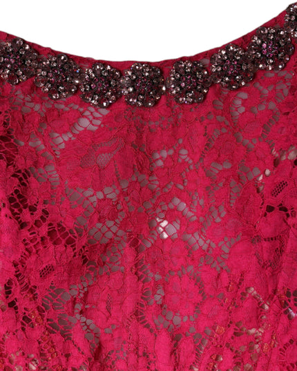 Dolce & Gabbana Pink Lace Crystal Sheath Long Gown Dress