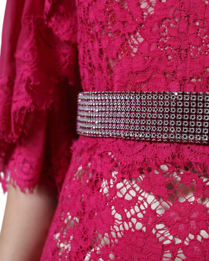 Dolce & Gabbana Pink Lace Crystal Sheath Long Gown Dress