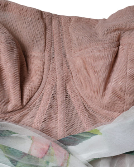 Dolce & Gabbana White Silk Floral Print A-line Midi Dress