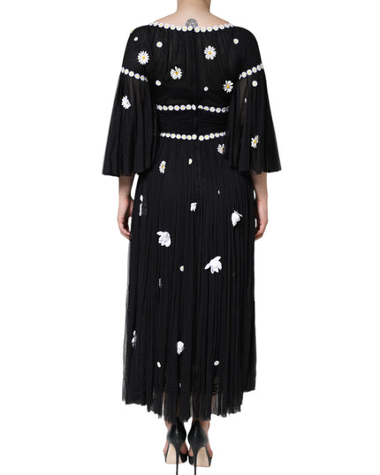 Dolce & Gabbana Black Silk Daisy A-line Long Maxi Dress