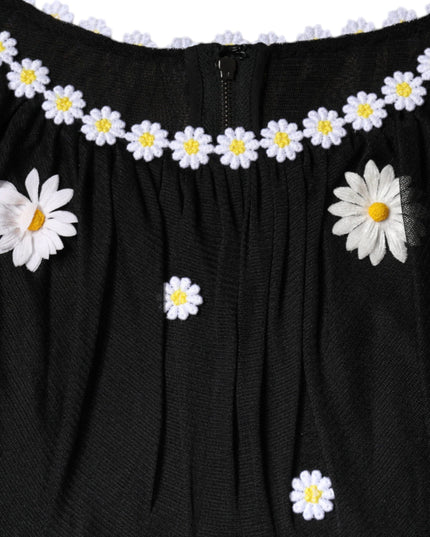 Dolce & Gabbana Black Silk Daisy A-line Long Maxi Dress