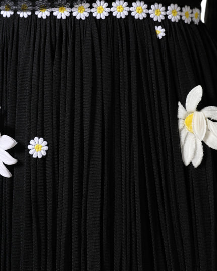 Dolce & Gabbana Black Silk Daisy A-line Long Maxi Dress