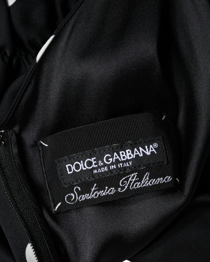 Dolce & Gabbana Black Silk Polka Dot Vneck Tassel Midi Dress