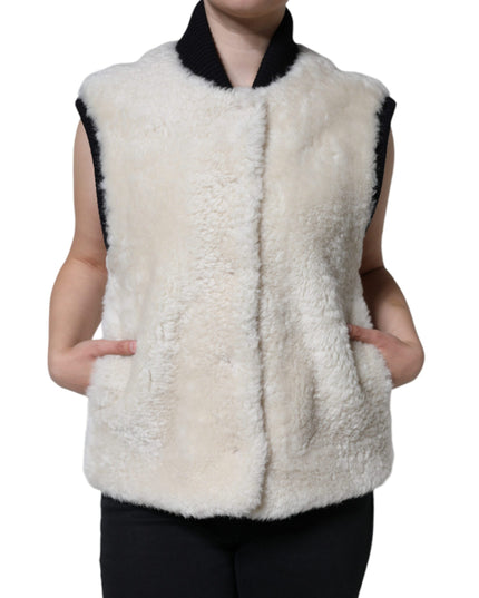 Burberry White WARRENFORD Shearling Leather Vest Coat Jacket