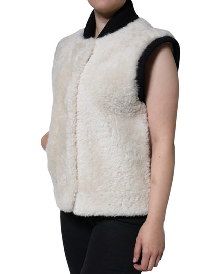 Burberry White WARRENFORD Shearling Leather Vest Coat Jacket