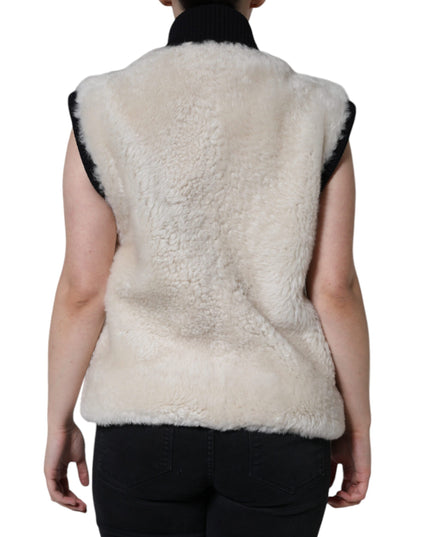 Burberry White WARRENFORD Shearling Leather Vest Coat Jacket