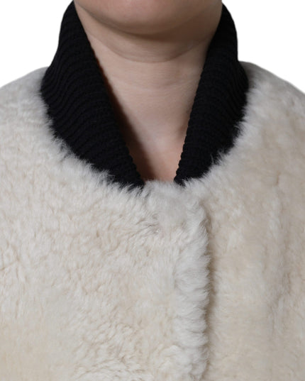 Burberry White WARRENFORD Shearling Leather Vest Coat Jacket