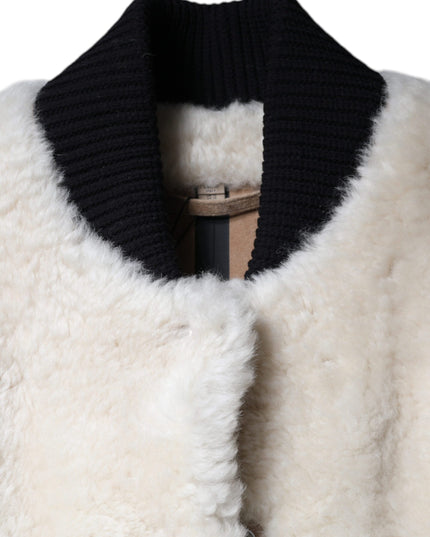 Burberry White WARRENFORD Shearling Leather Vest Coat Jacket