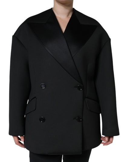Dolce & Gabbana Black Polyester Double Breasted Coat Jacket