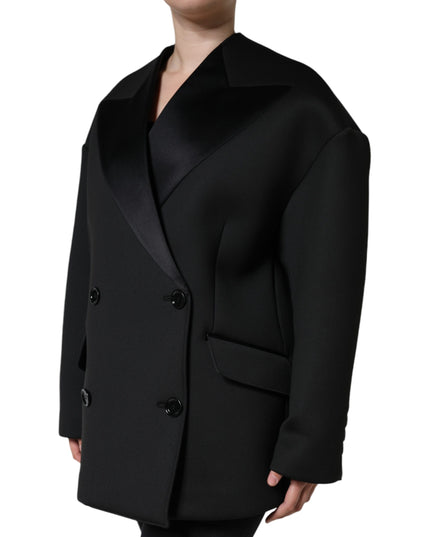 Dolce & Gabbana Black Polyester Double Breasted Coat Jacket