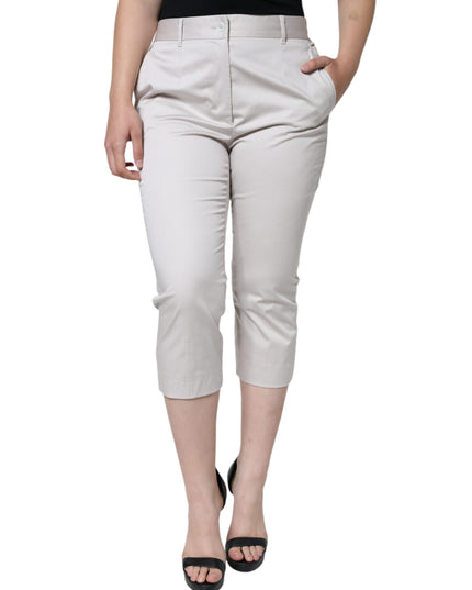 Dolce & Gabbana White Cotton Mid Waist Cropped Skinny Pants