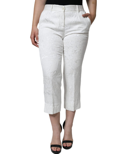 Dolce & Gabbana White Floral Brocade Cotton Cropped Pants