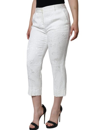 Dolce & Gabbana White Floral Brocade Cotton Cropped Pants