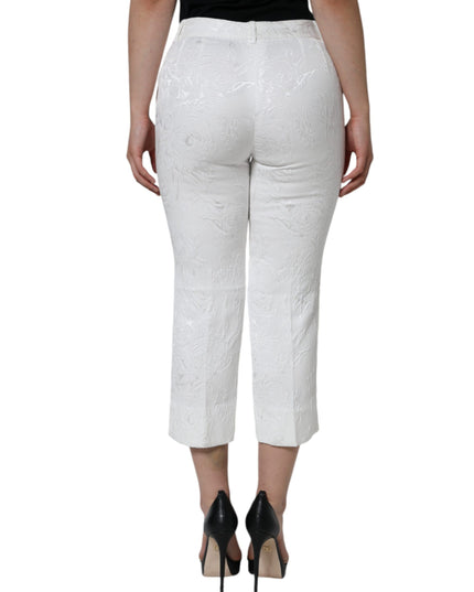 Dolce & Gabbana White Floral Brocade Cotton Cropped Pants