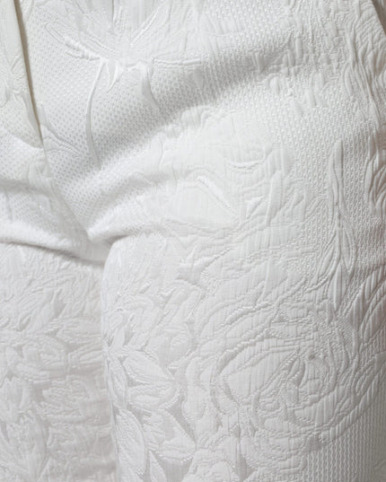 Dolce & Gabbana White Floral Brocade Cotton Cropped Pants