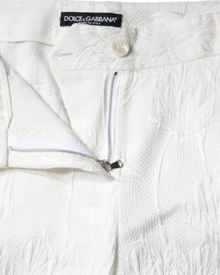 Dolce & Gabbana White Floral Brocade Cotton Cropped Pants