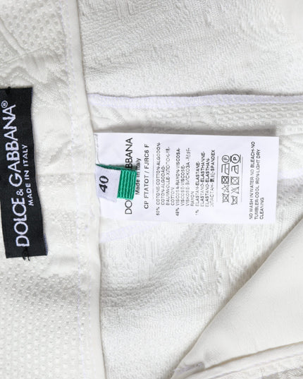 Dolce & Gabbana White Floral Brocade Cotton Cropped Pants