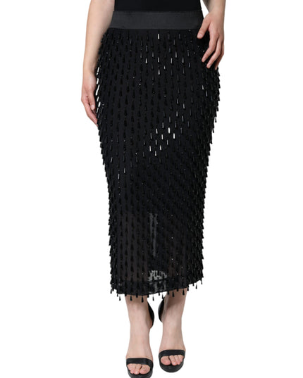 Dolce & Gabbana Black Embellished Pencil Cut Midi Skirt