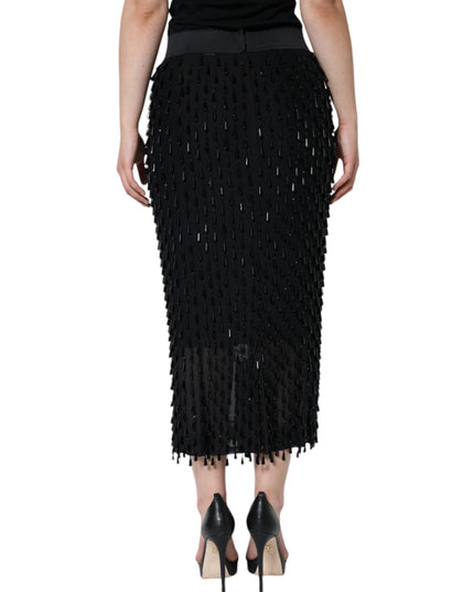 Dolce & Gabbana Black Embellished Pencil Cut Midi Skirt