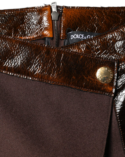 Dolce & Gabbana Brown Virgin Wool Mid Waist A-line Mini Skirt