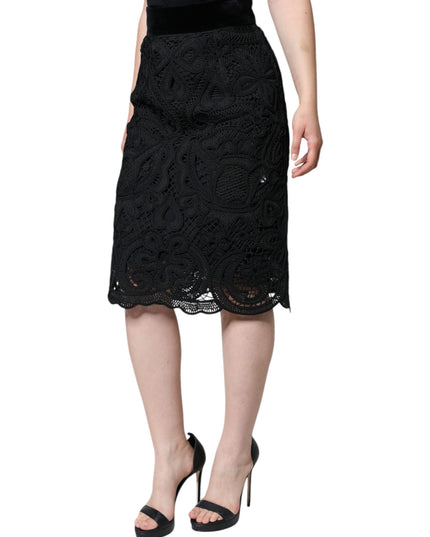Dolce & Gabbana Black Floral Lace HighWaist Pencil Cut Skirt