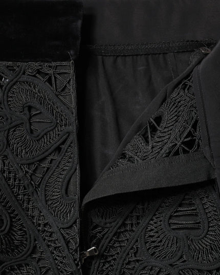 Dolce & Gabbana Black Floral Lace HighWaist Pencil Cut Skirt