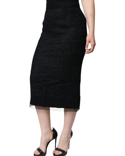 Dolce & Gabbana Black Virgin Wool Pencil Cut Midi Skirt