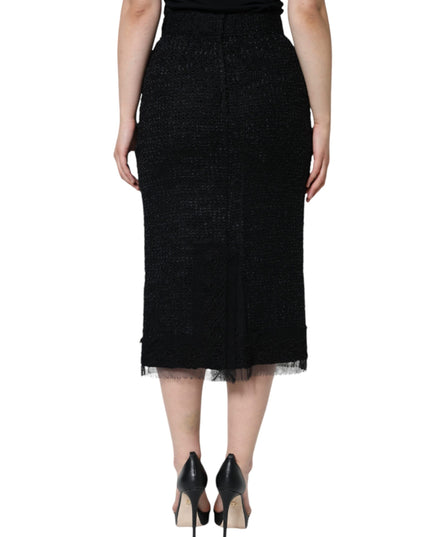 Dolce & Gabbana Black Virgin Wool Pencil Cut Midi Skirt