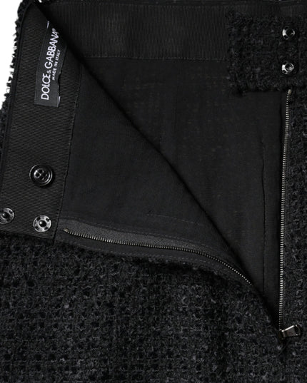 Dolce & Gabbana Black Virgin Wool Pencil Cut Midi Skirt
