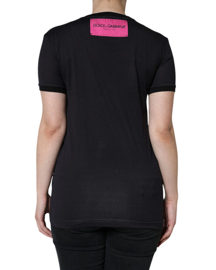 Dolce & Gabbana Black Cotton Logo Print Round Neck T-shirt