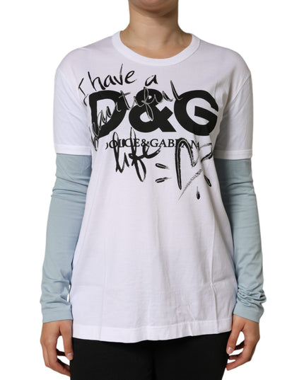 Dolce & Gabbana White Cotton Logo Print Round Neck T-shirt