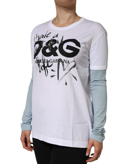 Dolce & Gabbana White Cotton Logo Print Round Neck T-shirt