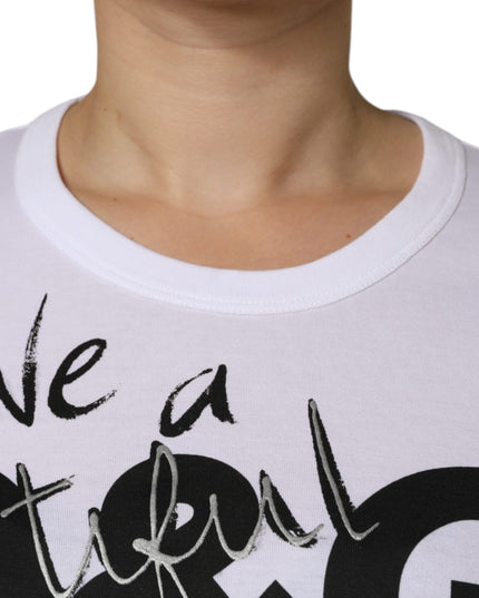 Dolce & Gabbana White Cotton Logo Print Round Neck T-shirt