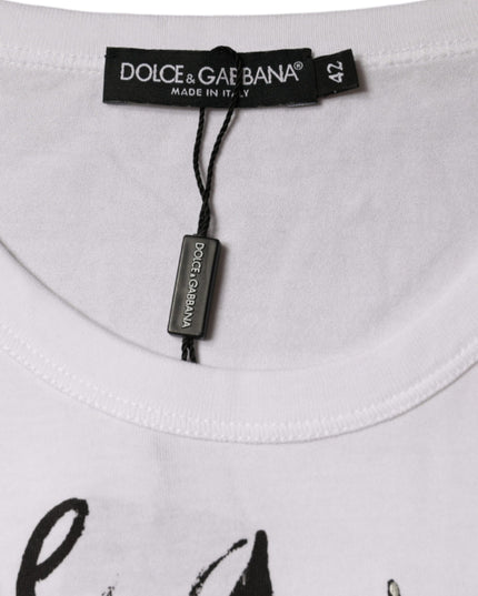 Dolce & Gabbana White Cotton Logo Print Round Neck T-shirt