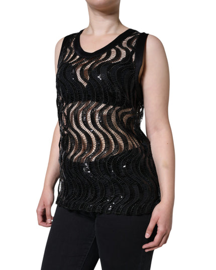 Dolce & Gabbana Black Sequin Sleeveless Tank Blouse Top