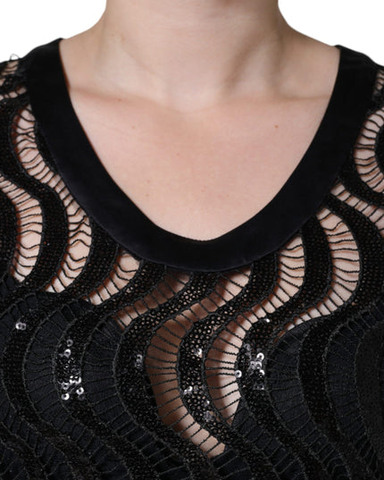 Dolce & Gabbana Black Sequin Sleeveless Tank Blouse Top