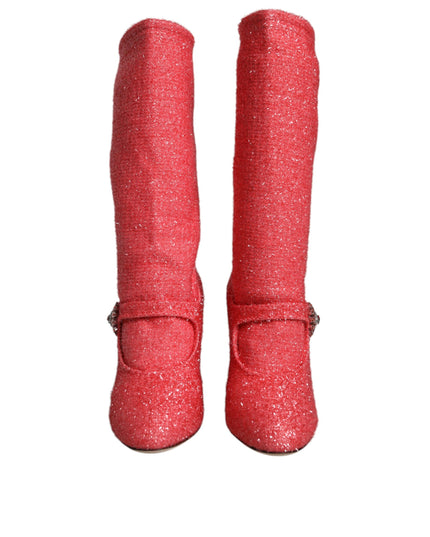 Dolce & Gabbana Pink Crystal Lurex Fantasy High Boots Shoes